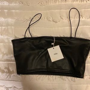 Black leather crop top.